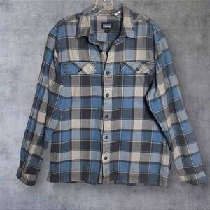 Patagonia Fjord Flannel Button Down Shirt Mens M Blue/Gray Plaid  Organic Cotton
